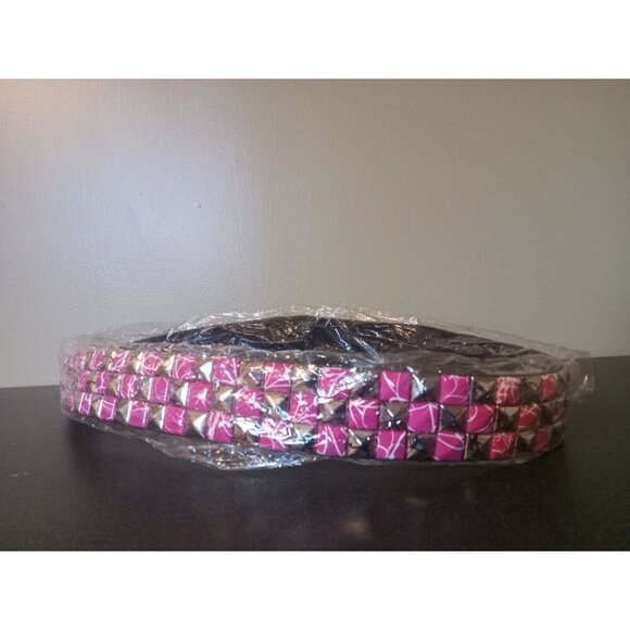 Faux Leather Studded Belt Pink And Silver Studs White Marble Pattern - Picture 1 of 2